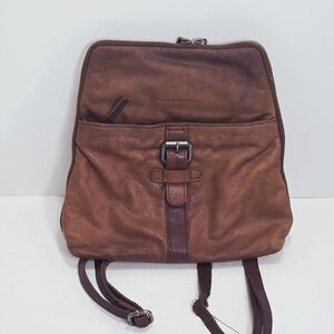 SPIKES & SPARROW Buckle Front Campus Backpack in Brown Distressed Leather